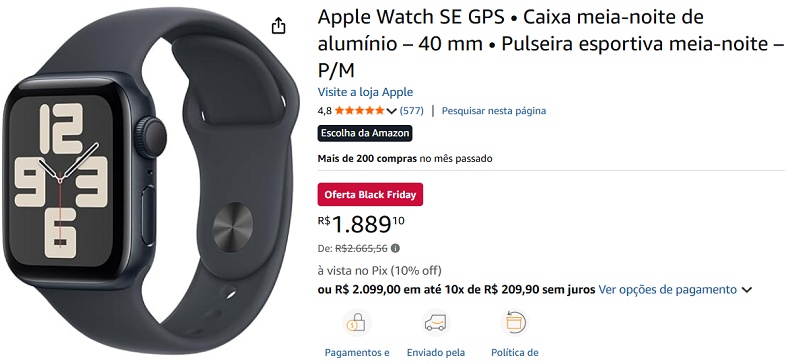 Apple Watch SE GPS atinge seu menor preço histórico saindo por R$1.889 na Amazon 10 2 14