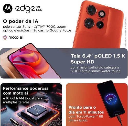 Motorola Edge 50 Neo 5G 256GB 16GB com resistência militar por R$1.365 2 3 10
