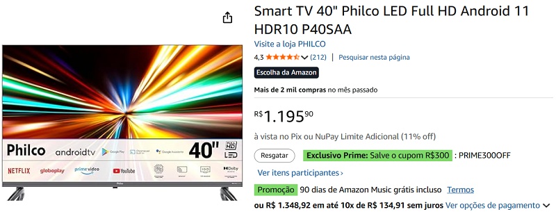 Essa Smart TV Philco 40" Full HD é uma das mais vendidas da Amazon e está com super desconto saindo por apenas R$895,90 6 4 10