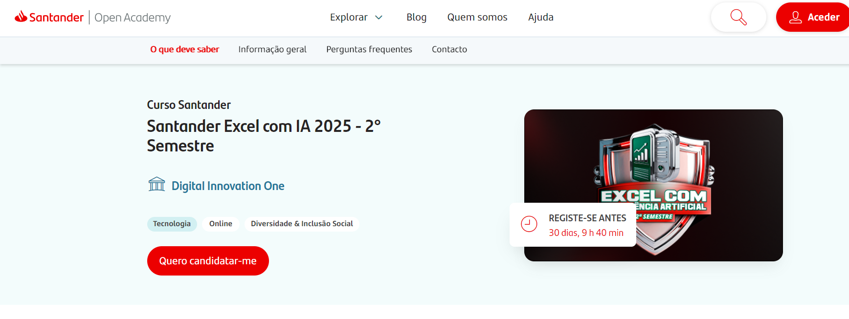 Santander oferece 30 mil bolsas em bootcamp de Excel com IA: veja como se inscrever 3 Captura de tela 2025 11 03 142000
