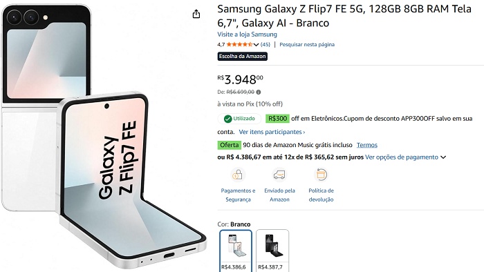 Galaxy Z Flip7 FE em promoção + cupom: dobrável sai por praticamente metade do preço 1 1 30