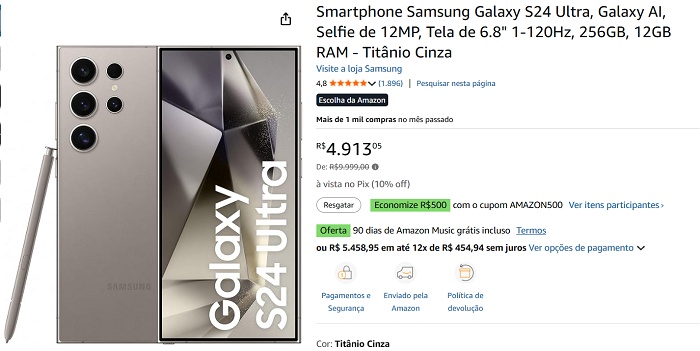 Galaxy S24 Ultra com cupom: flagship com S pen da Samsung fica com 56% de desconto 1 1 40