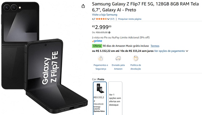 Samsung Galaxy Z Flip 7 FE despenca de R$ 6.700 para R$ 3.000 na promoção da Amazon 1 1 28