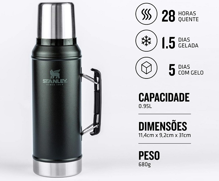 42% OFF Stanley Classic: a garrafa que mantém a bebida quente ou gelada o dia inteiro 3 2 1 11