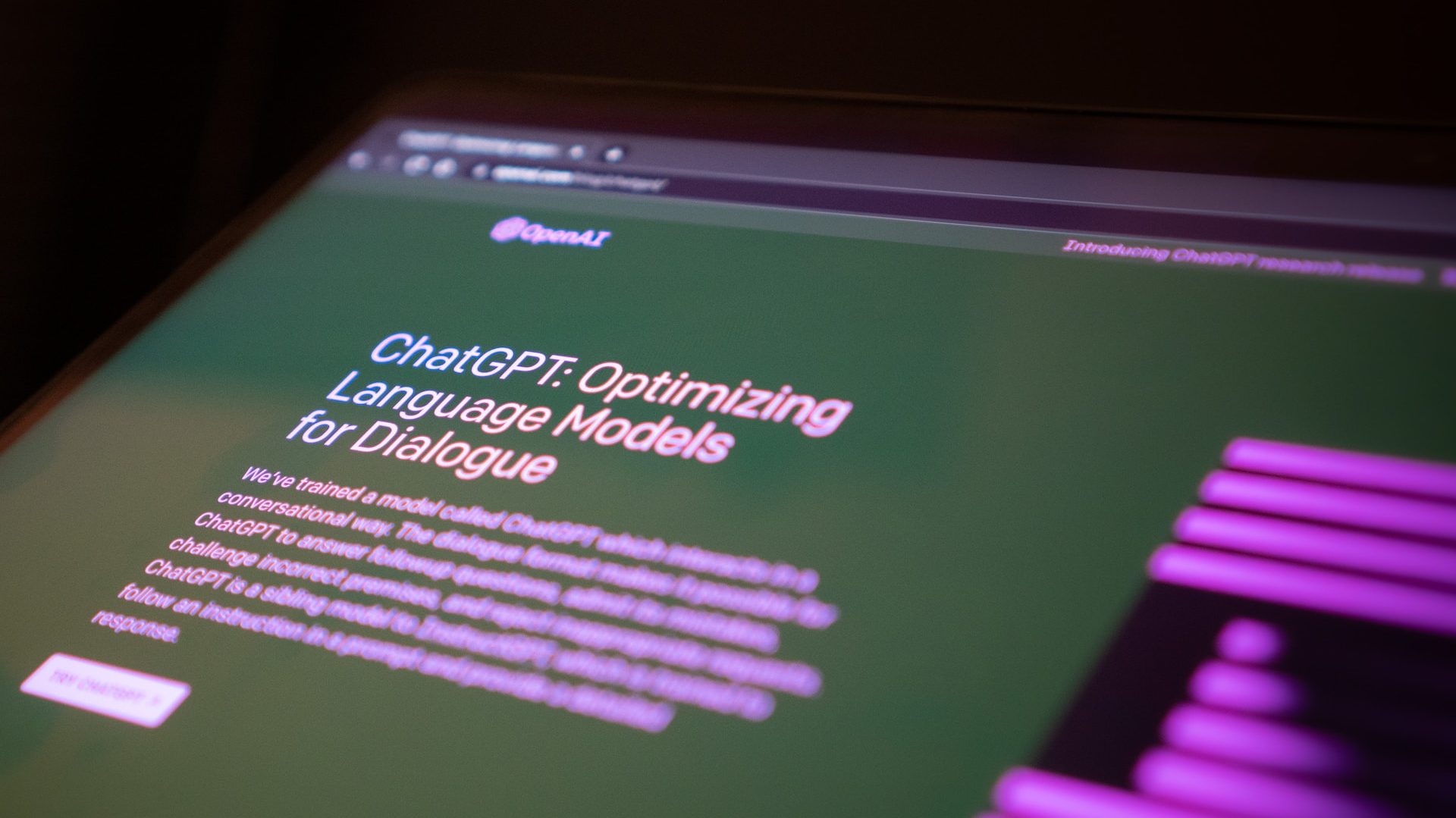Tela do ChatGPT com interface de otimização de modelos de linguagem para diálogo