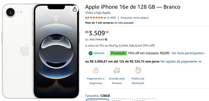 iPhone 16e cai para R$ 3.309 com cupom e vira porta de entrada da Apple 1 1 28
