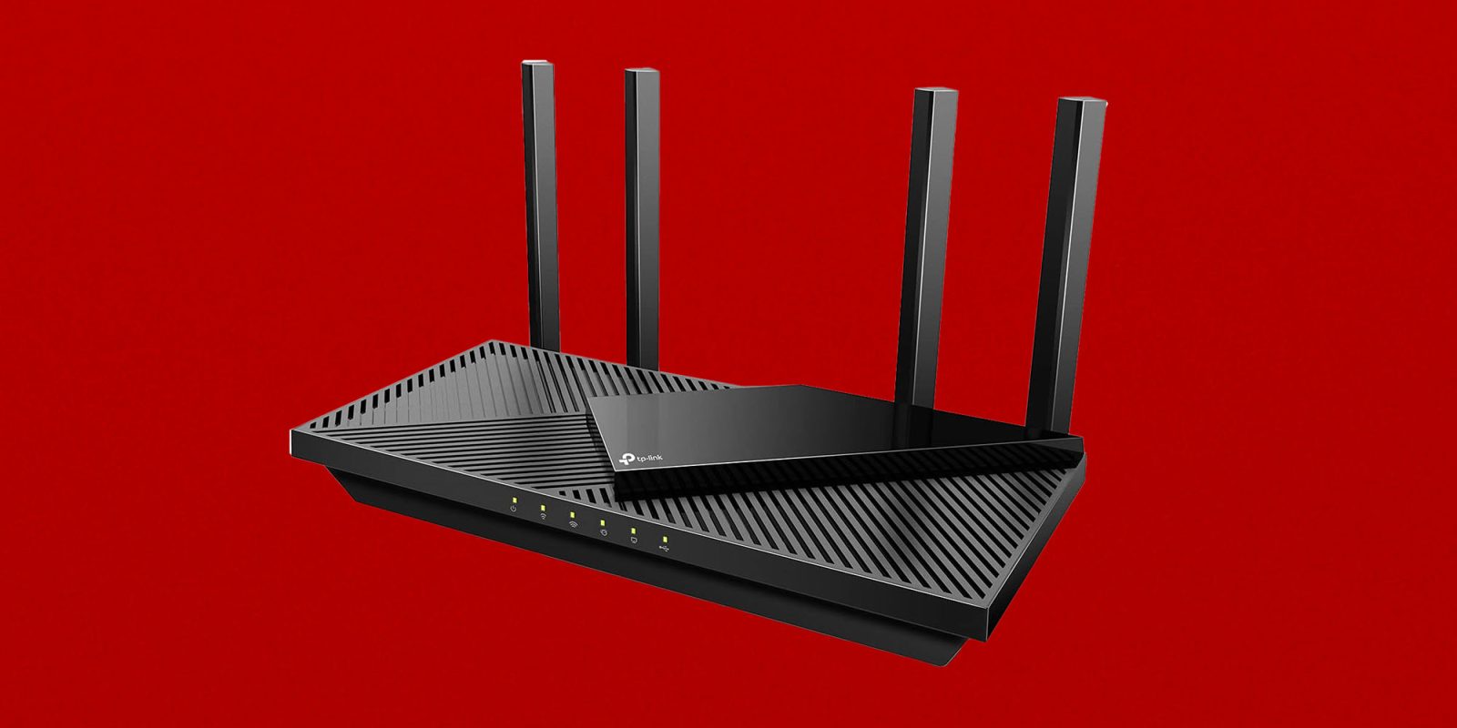 TP-Link routers enfrentam acusações de espionagem enquanto Texas desafia decisão federal 1 Roteador TP-Link preto com quatro antenas externas e design angular sobre fundo vermelho vivo