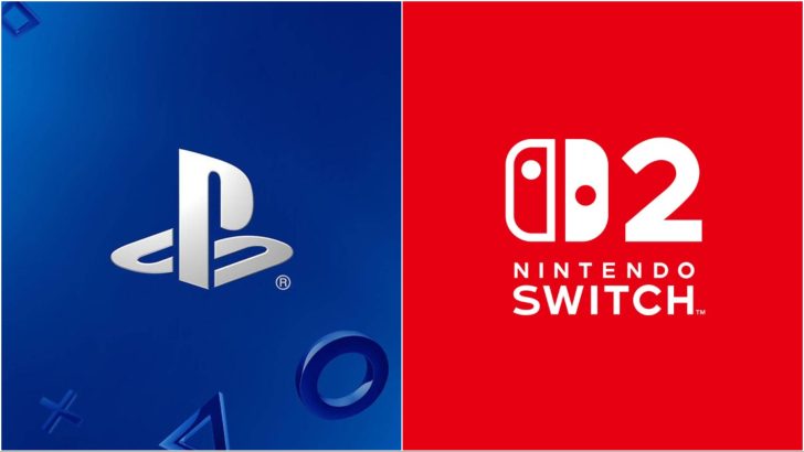 PlayStation 6 pode ser adiado para 2029 devido à crise de chips 1 Logotipos do PlayStation e Nintendo Switch 2 lado a lado em fundos azul e vermelho.