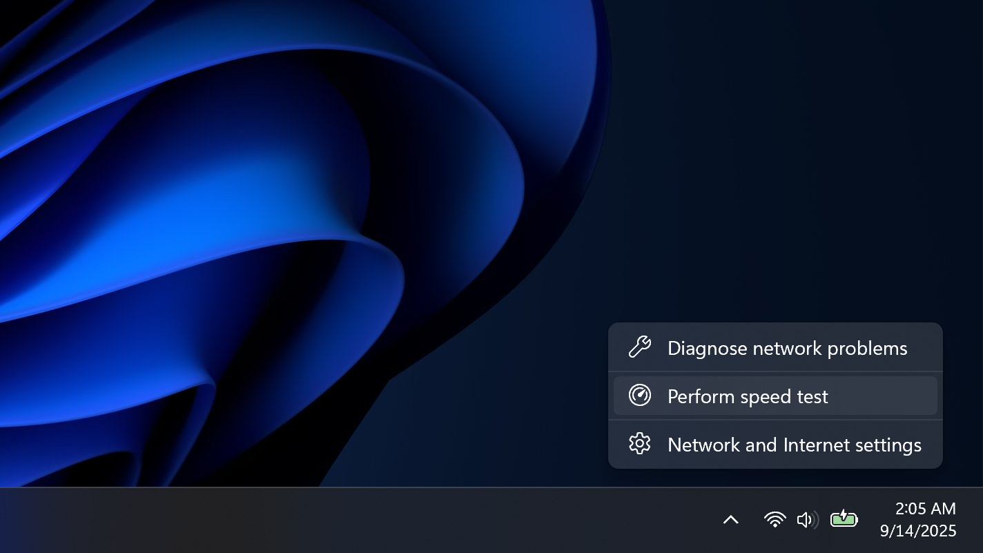Windows 11 ganha novas funções: o que muda com a próxima atualização 1 Menu flutuante de rede do Windows 11 exibindo opções de diagnosticar problemas, teste de velocidade de rede e configurações