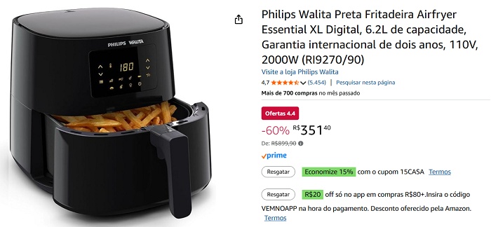 Philips Walita Airfryer Essential XL com 75% de desconto! Considerada a mais rápida, silenciosa e econômica da categoria 1 1 59