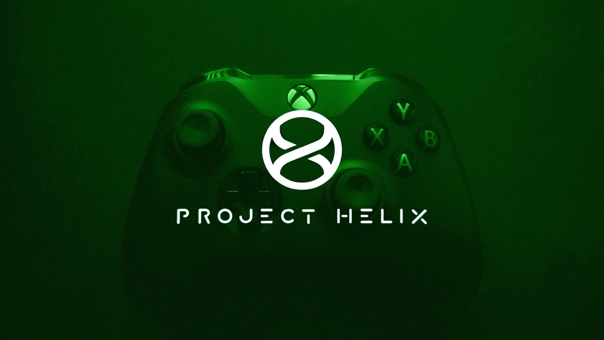 Controle do Xbox em tom verde escuro com o logotipo do Project Helix em destaque sobre a imagem