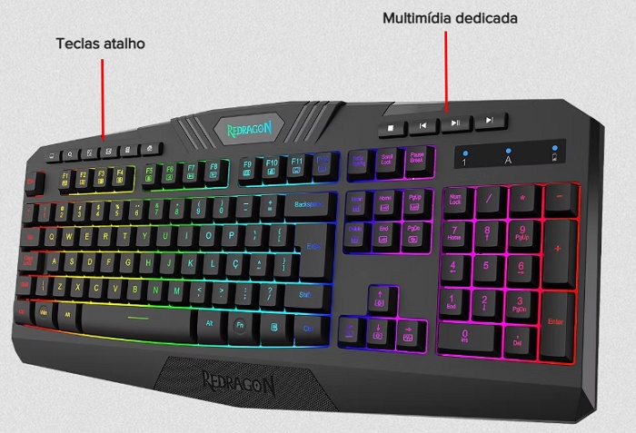 Teclado gamer Redragon Harpe Wireless com 25% de desconto: RGB, ABNT2 e liberdade sem fio por um preço imperdível 4 2 1 30