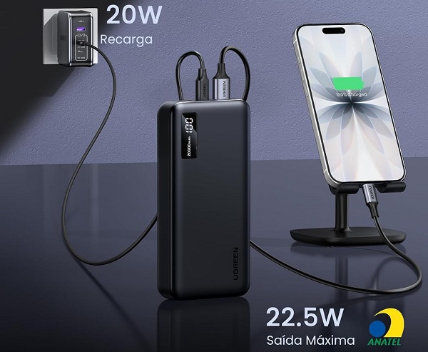 Tela digital, carga rápida e 20.000mAh: power bank UGREEN entra em oferta 2 2 1 16