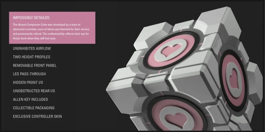 Após mais de 1.000 horas de trabalho, Dbrand é obrigada pela Valve a cancelar lançamento de case para Steam Machine 1 dbrand Companion Cube Case Info 900x449 1