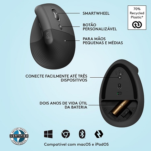 Mouse Logitech Lift Vertical com 23% de desconto: alívio para os pulsos e mais conforto no dia a dia 3 2 6