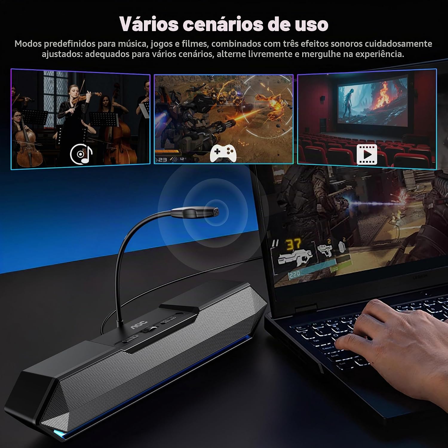 Caixa de som gamer AOC com microfone atinge menor preco do ano na Amazon2