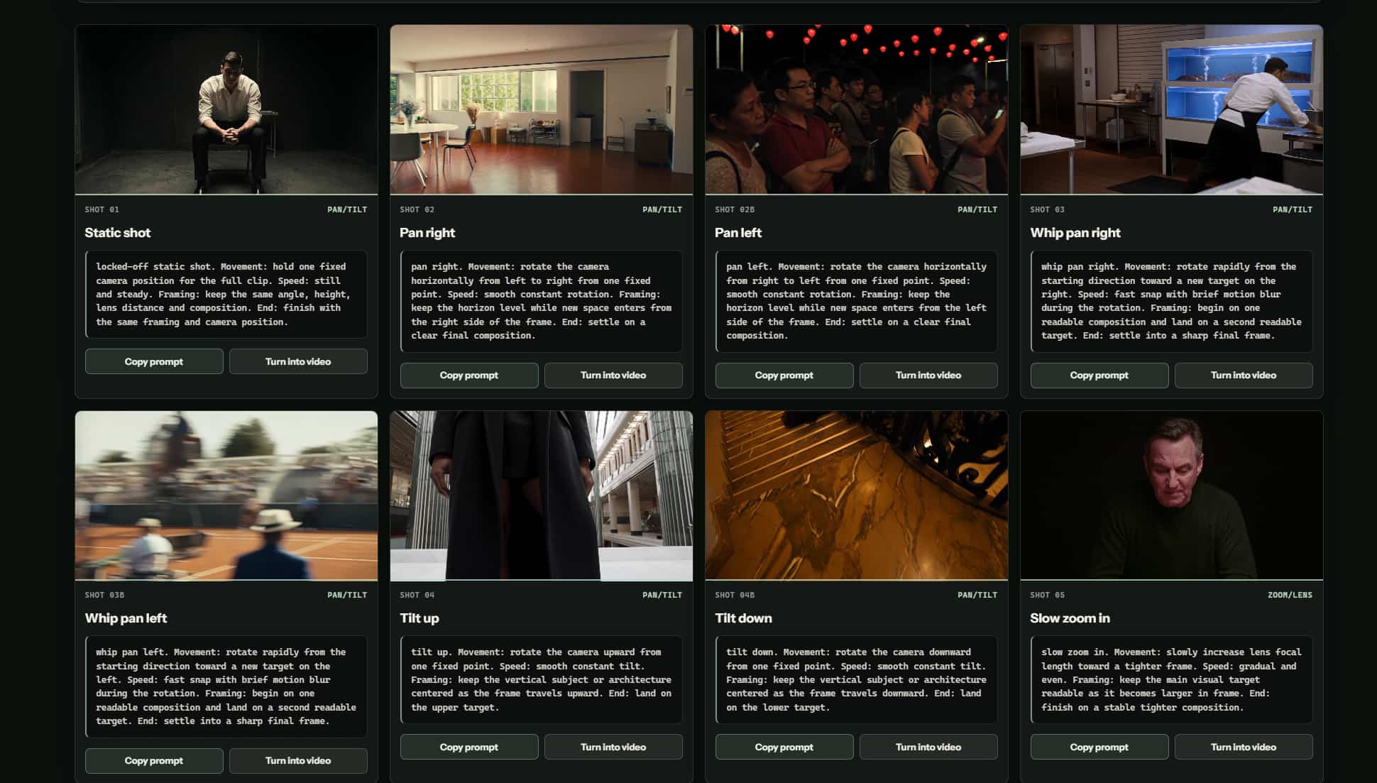 Quem cria vídeos com IA deveria conhecer este site com 46 movimentos de câmera prontos 1 camera 1