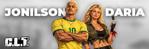 Arte com os personagens Jonilson e Daria, ele de camisa amarela da seleção brasileira com número 10 e braços cruzados, ela de camisa verde militar amarrada e s…