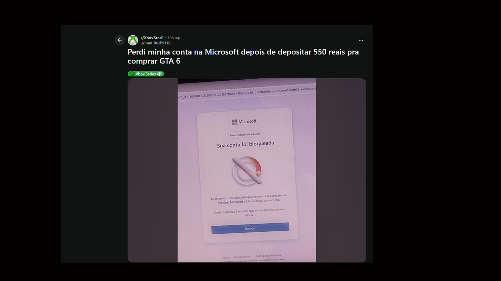 Brasileiro coloca R$ 550 na conta Xbox para comprar GTA 6 e acaba com a conta Microsoft bloqueada