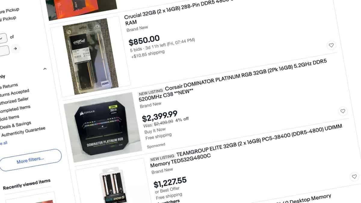 Memórias RAM DDR5 são vendidas no eBay por até R$27 mil