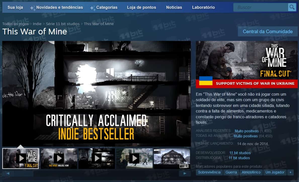 Estúdio de This War of Mine doará lucros de vendas do jogo para Ucrânia 2 This War of Mine