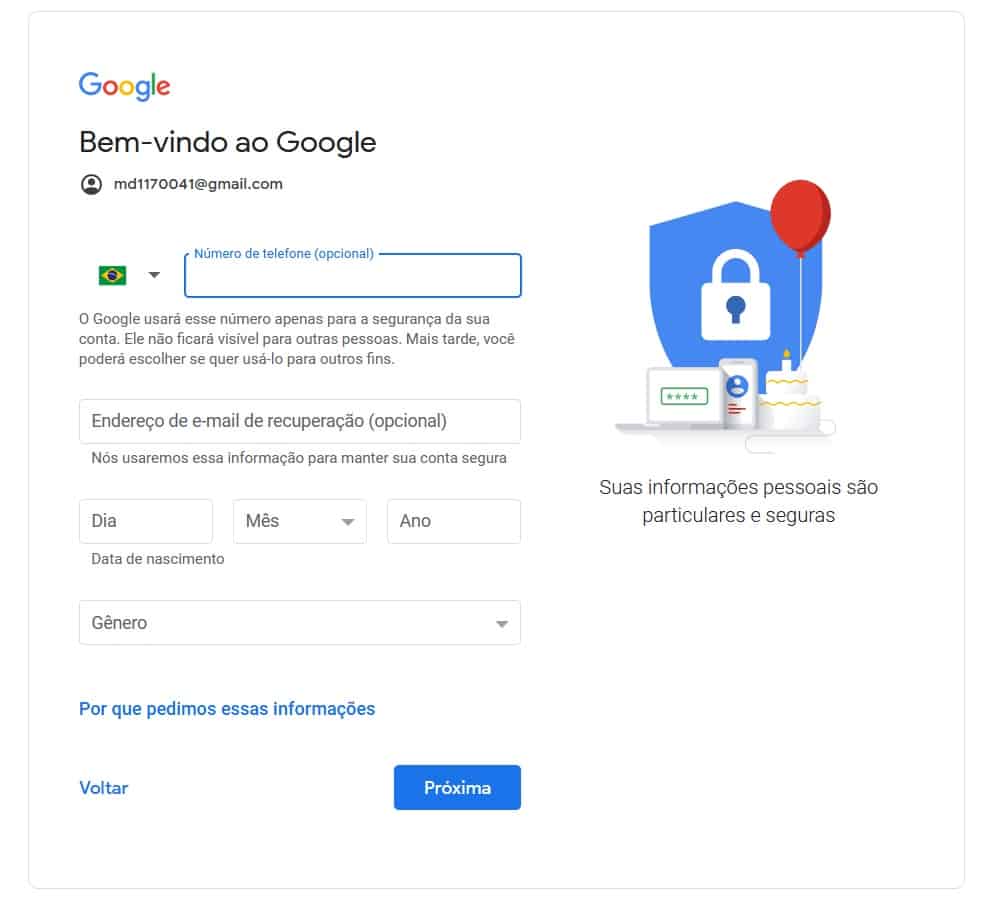 como criar conta no Gmail