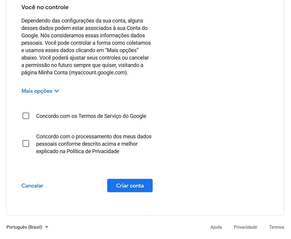 como criar conta no Gmail