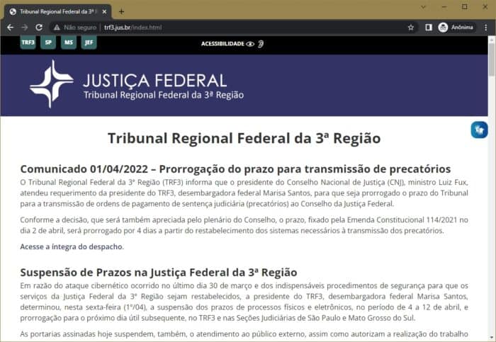 Tribunal Regional Federal é alvo de ataque hacker e está com vários serviços indisponíveis 1 Tribunal Regional Federal