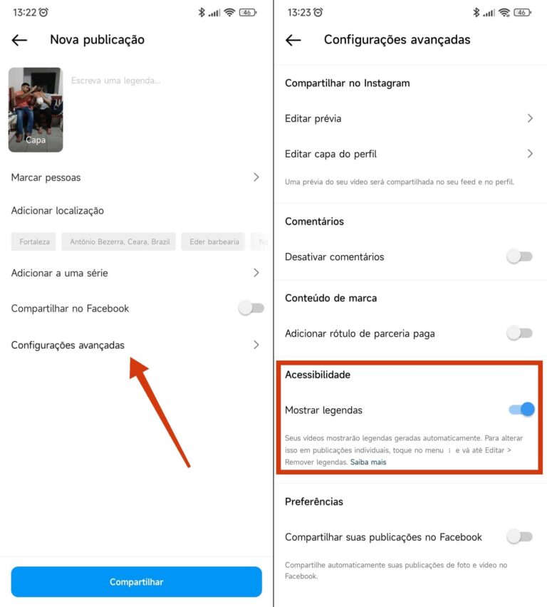 legendas automáticas do Instagram