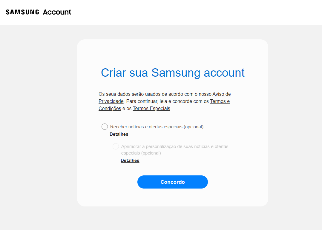 como criar uma conta Samsung 02