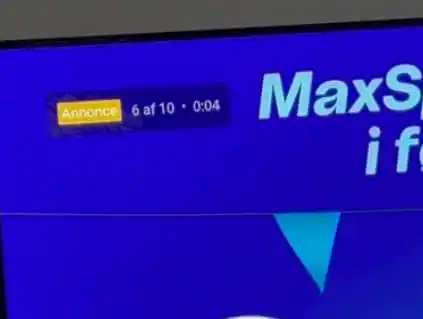 Captura de tela de anúncio em vídeo do YouTube com a etiqueta amarela "Annonce" indicando 6 de 10 anúncios e tempo de 0:04, sobre fundo azul com texto "MaxS" c…