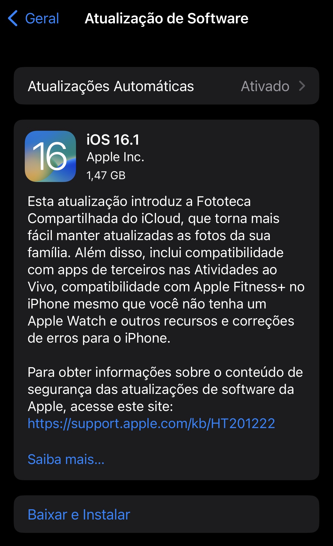 Novidades do iOS 16.1