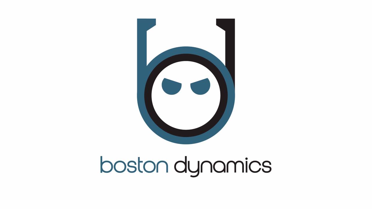 Logotipo da Boston Dynamics: símbolo "bd" em azul e preto com carinha de expressão zangada, acima do texto "boston dynamics
