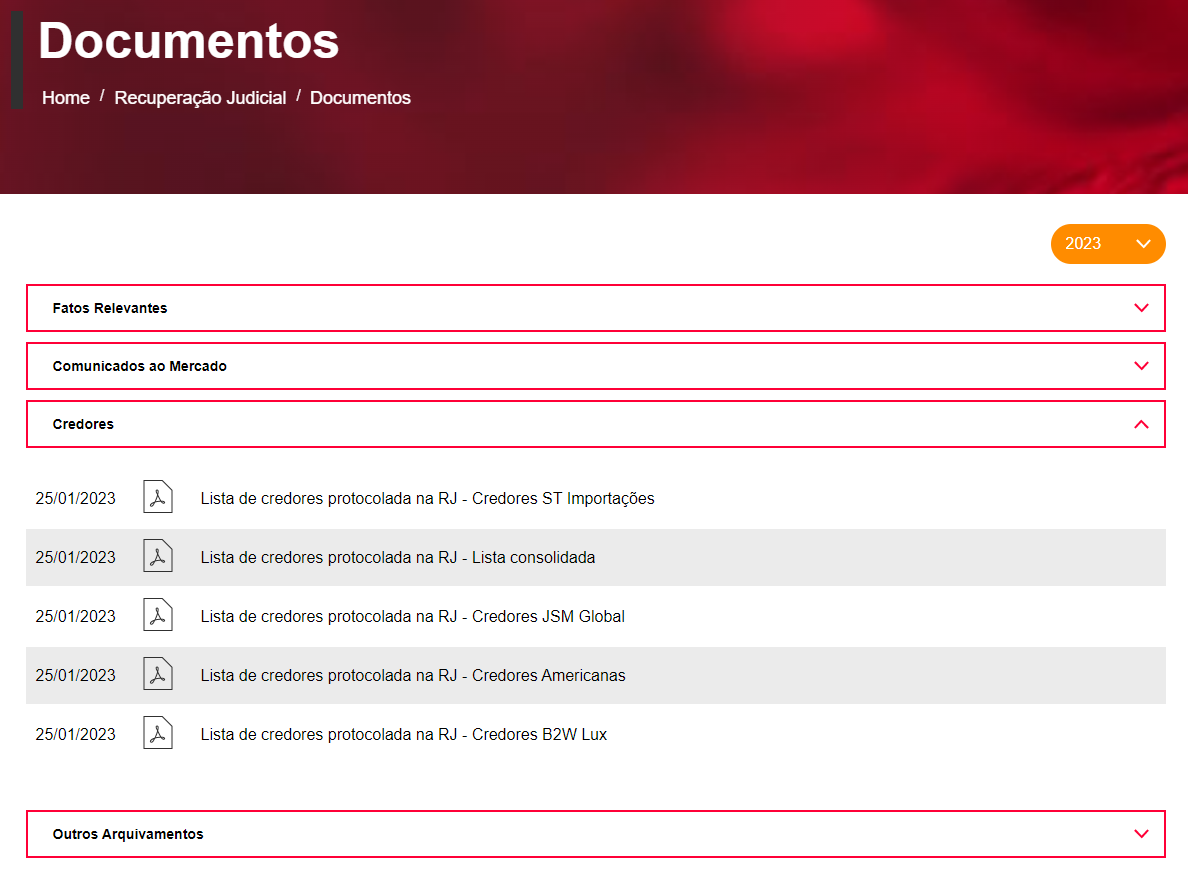 Lista de credores Americanas