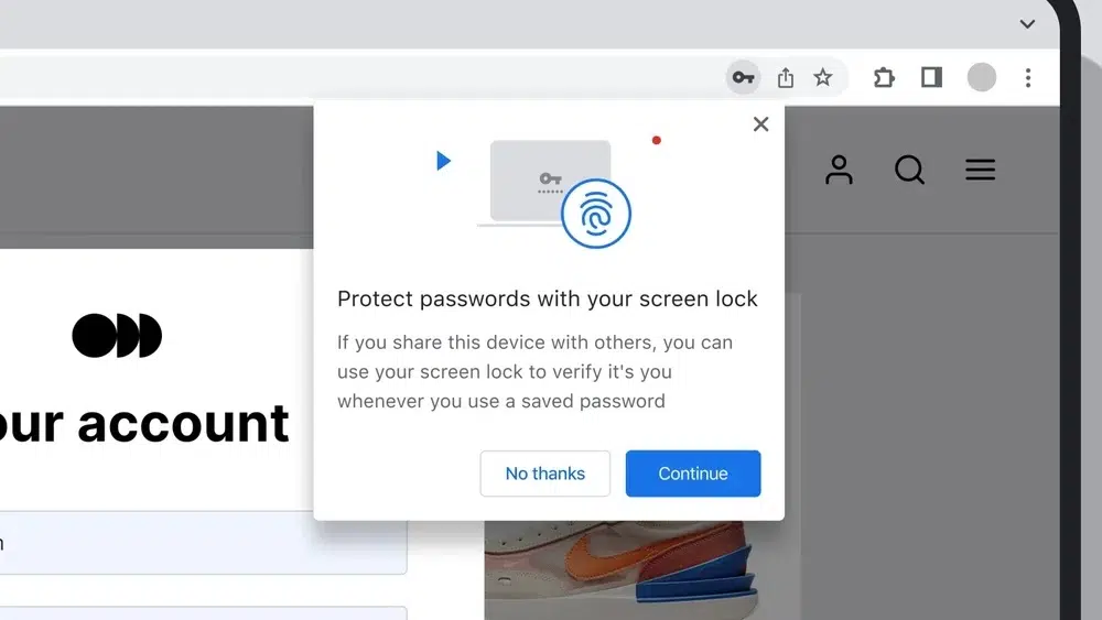 autenticação biométrica google chrome